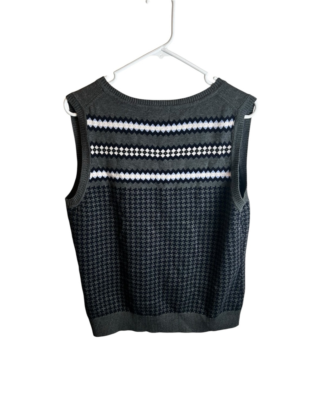 Tommy Hilfiger Sweater Vest Womens Large Grey Fair Isle Houndstooth Knit V Neck - Picture 3 of 4